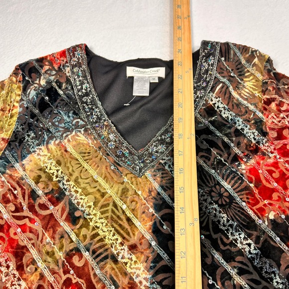 Coldwater Creek Velvet Burnout Sequin Top Multicolor Size M Festival Blouse Boho - Picture 6 of 8